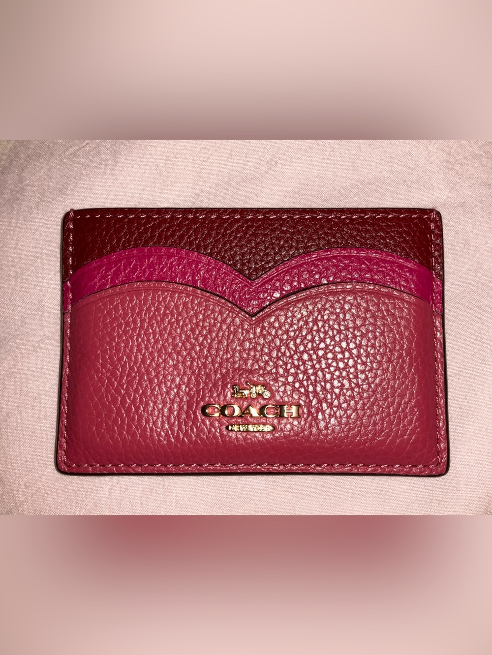 Coach Essential Card Case In Colorblock Raspberry / burgundy